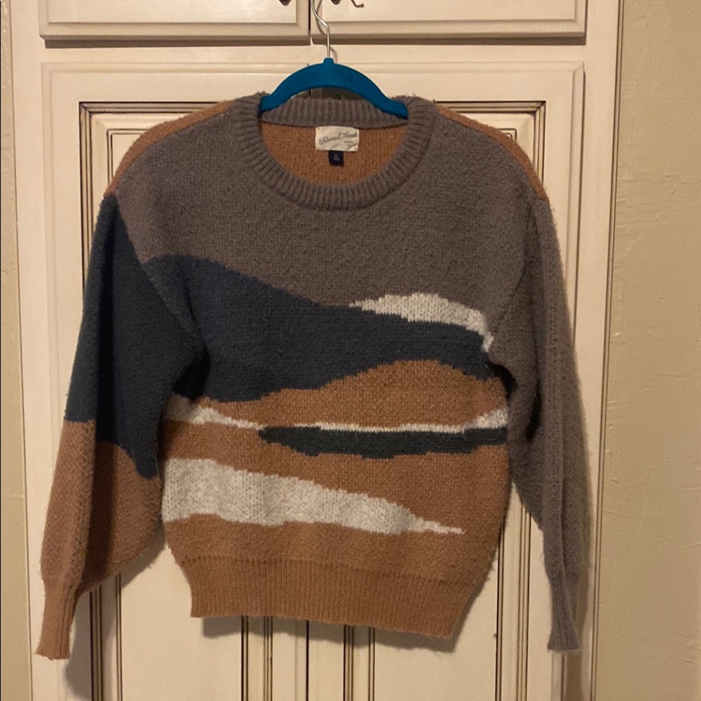 Colorblock Sweater in Gray, Blue, and Tan